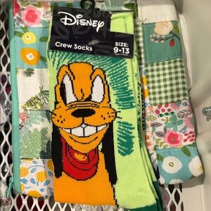 Disney Pluto Green and Orange Crew Socks